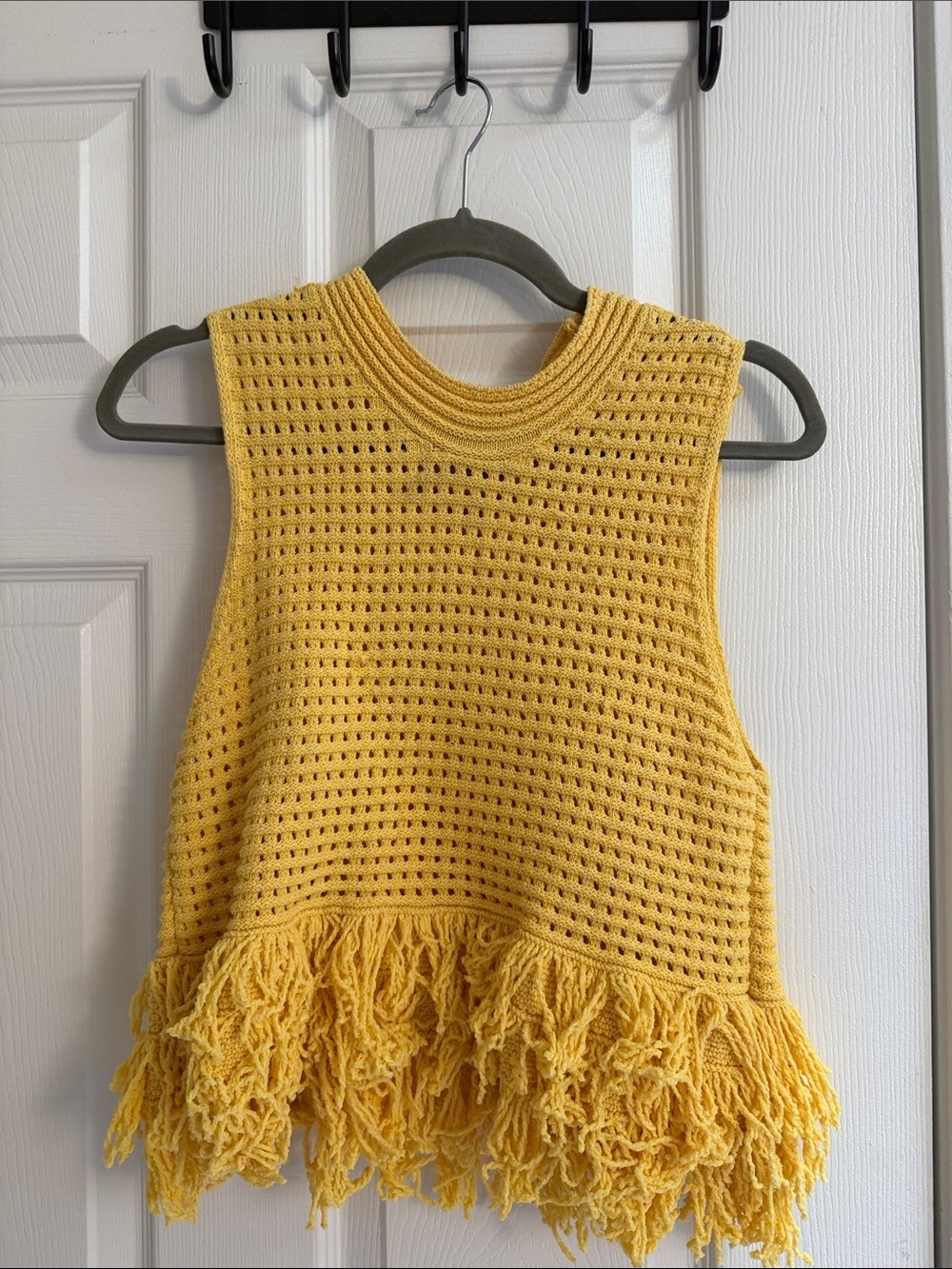 Zara Mustard Open-Knit Crewneck Tank with Textured Rib